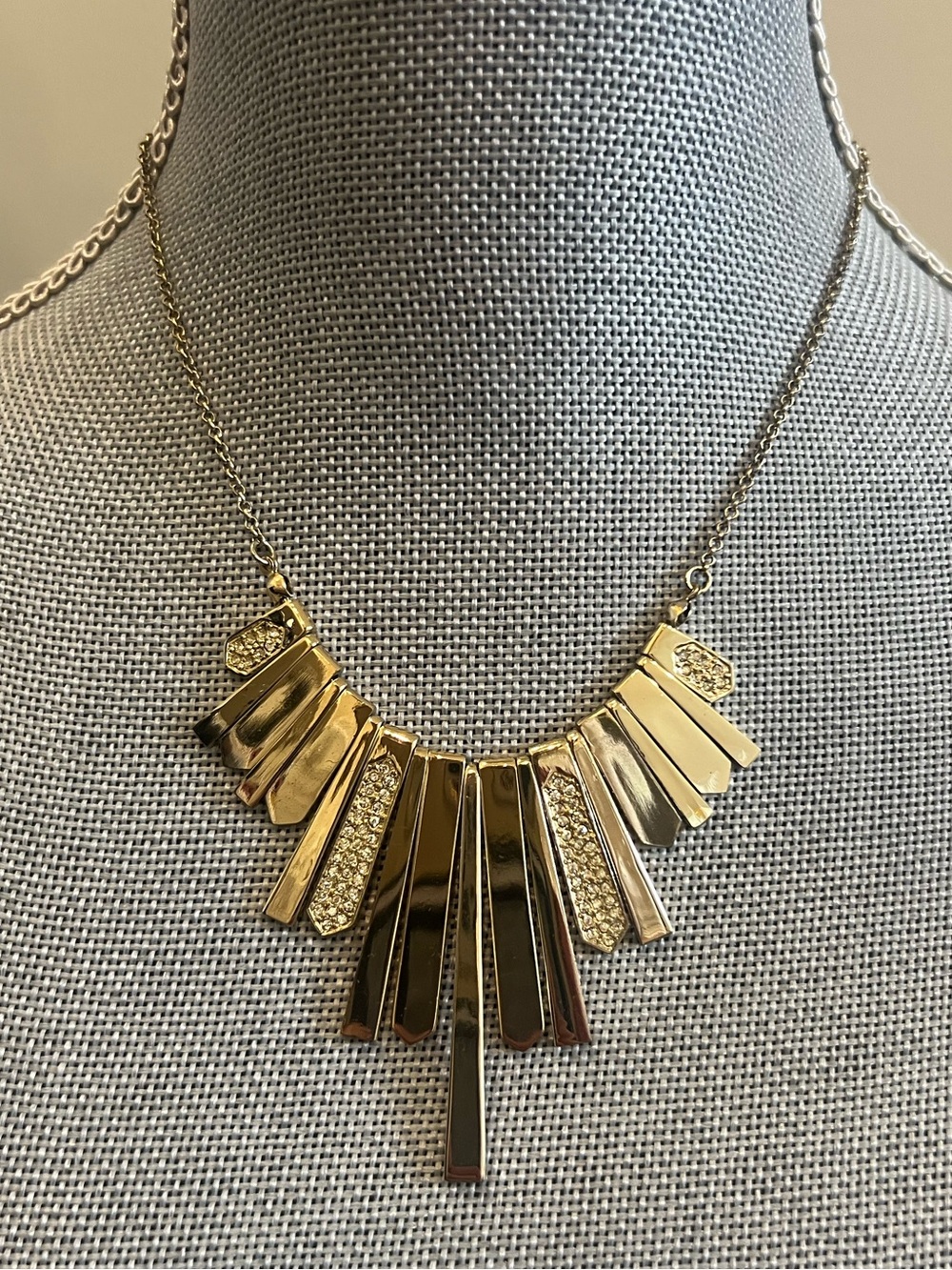 WHBM Gold Tone Vintage Fan/Fringe Statement Necklace